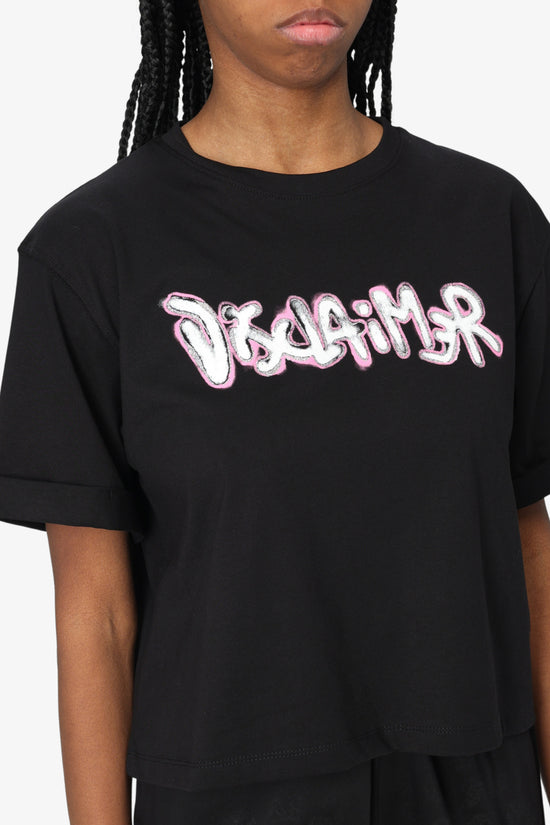 T-Shirt Corta Logo Spray E Glitter-disclaimer-Nero-Donna-25eds54917-