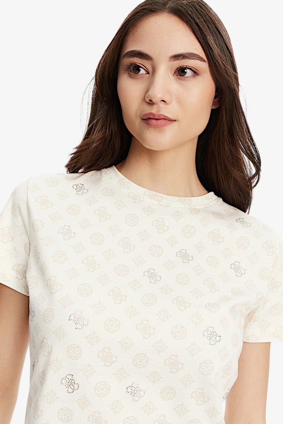 T-Shirt Maniche Corte Logo All-Over Gloria Peony-guess-Beige-Donna-V5yi04i3z14 p0jn-