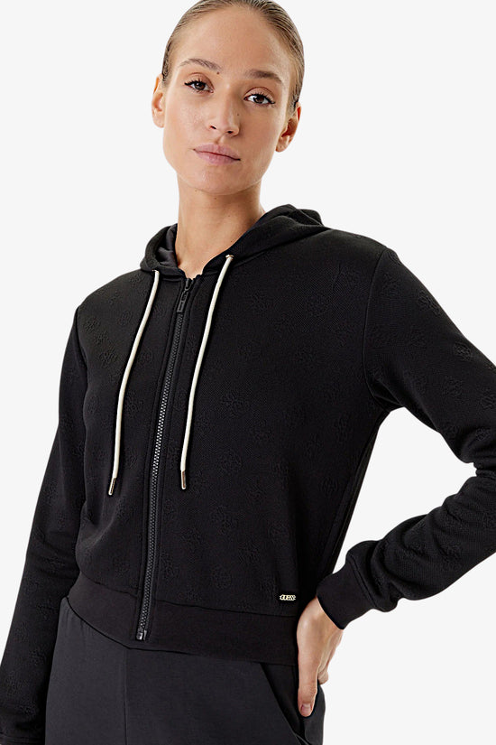 Felpa Corta Full Zip Con Cappuccio 3D Peony-guess-Nero-Donna-V5yq06kbsl2 fj8a-