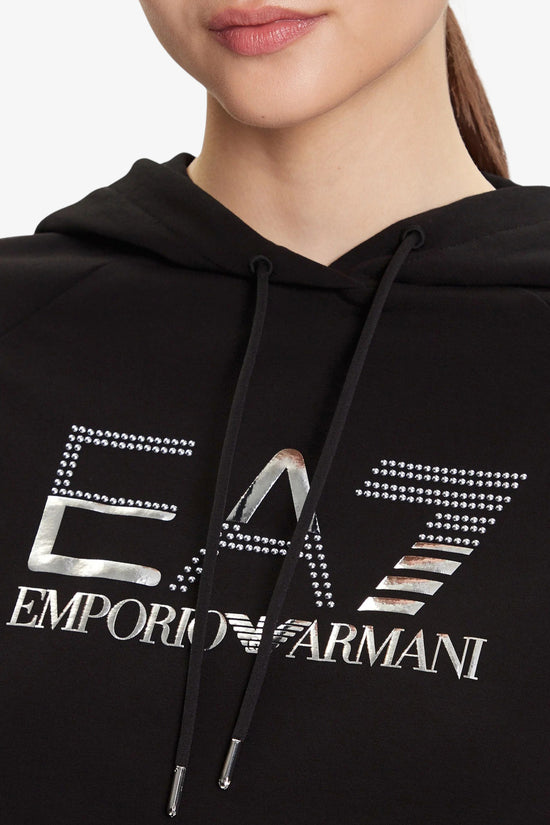 Tuta Con Cappuccio Big Logo Metallizzato Con Borchiette-emporio armani ea7-Nero-Donna-7w000687 af12502 mc026-