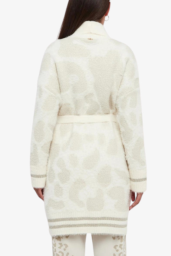 Cardigan Lungo In Maglia Con Cintura E Dettagli Lurex-liu jo-Bianco-Donna-Tf5182 ma66q 04659-
