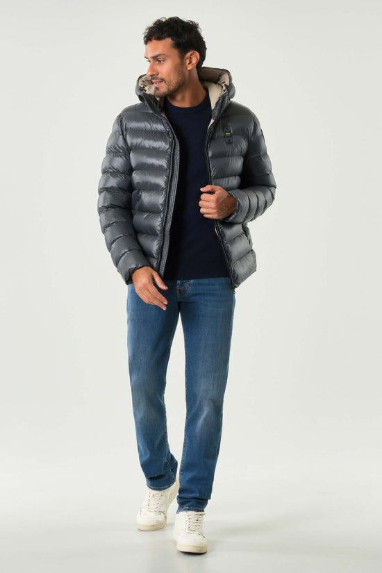Piumino Full Zip Con Cappuccio In Nylon Eco Adams-blauer-Grigio-Uomo-25wbluc02079 005958 978ei-