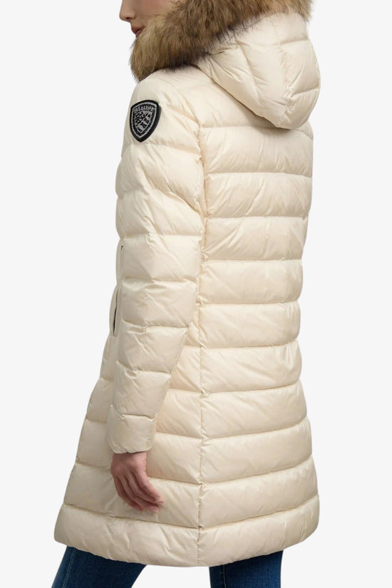 Piumino Lungo Full Zip Con Cappuccio Bordo Pelliccia Kristin-blauer-Beige-Donna-25wbldk03103 006047 907gg-