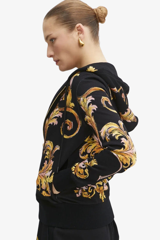 Felpa Full Zip Con Cappuccio Outline Barocco-versace jeans couture-Nero-Donna-78hai3p6 fs192 g89-