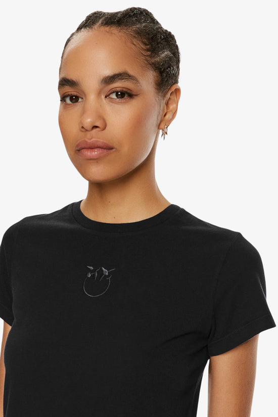 T-Shirt Maniche Corte Logo Ricamato-pinko-Nero-Donna-100355 a2hn z99-
