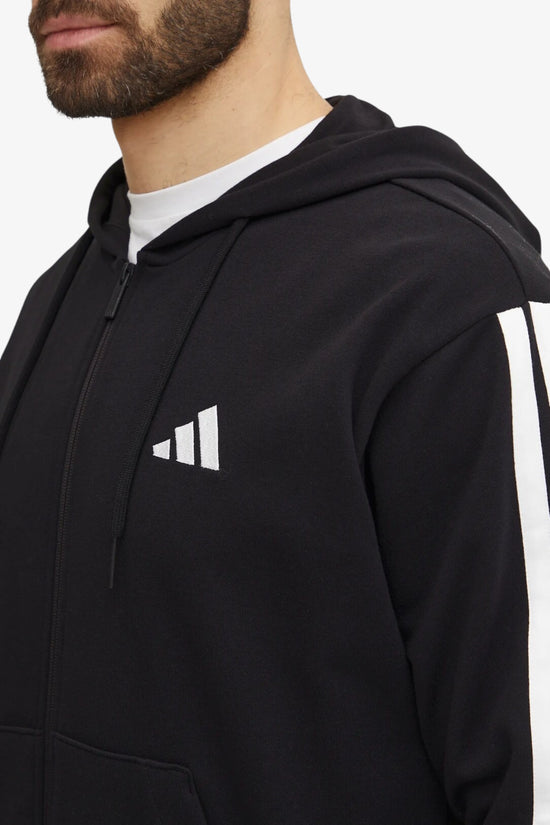 Felpa Full Zip Con Cappuccio Essential 3-Stripes-adidas performance-Nero-Uomo-Jd1877-