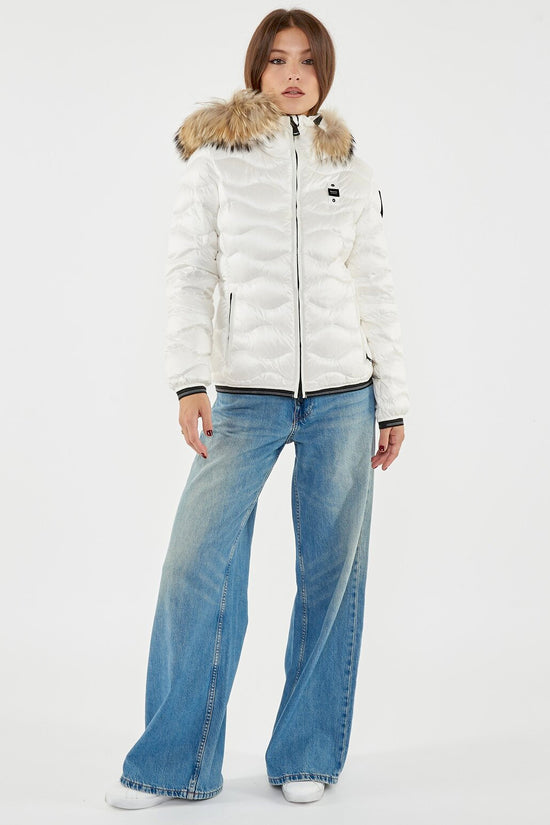 Piumino Full Zip Con Cappuccio Bordo In Pelliccia Aldie-blauer-Bianco-Donna-25wbldc03096 006047 100bi-