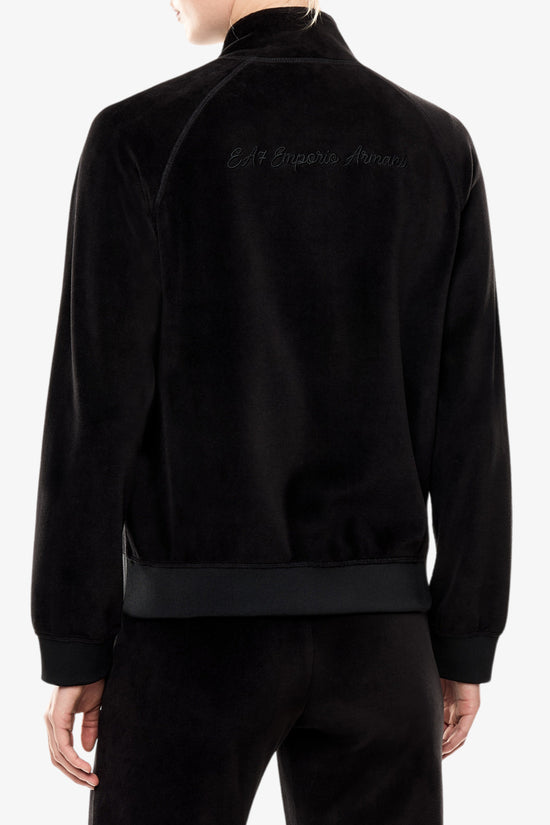 Felpa Full Zip Athletic Velour In Ciniglia Stretch-emporio armani ea7-Nero-Donna-7w000438 af15653 uc001-