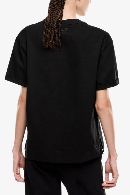 T-Shirt Maniche Corte Logo Series Con Paillettes-emporio armani ea7-Nero-Donna-7w000540 af12957 uc001-