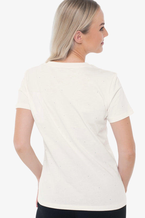 T-Shirt Maniche Corte Con Strass Rhinestones-guess-Beige-Donna-V5ri18i3z14 g6k5-