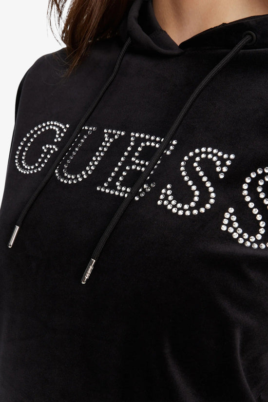 Felpa Con Cappuccio In Ciniglia Logo Strass Couture-guess-Nero-Donna-V4rq25k0232 jblk-