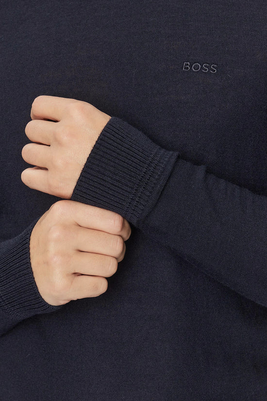 Maglione Girocollo In Misto Lana Logo Piccolo Ricamato-boss-Blu-Uomo-50501762 404-