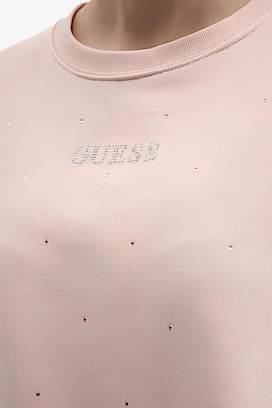 Felpa Corta Girocollo Con Strass Rhinestones-guess-Rosa-Donna-V5rq08kclj0 g6o1-