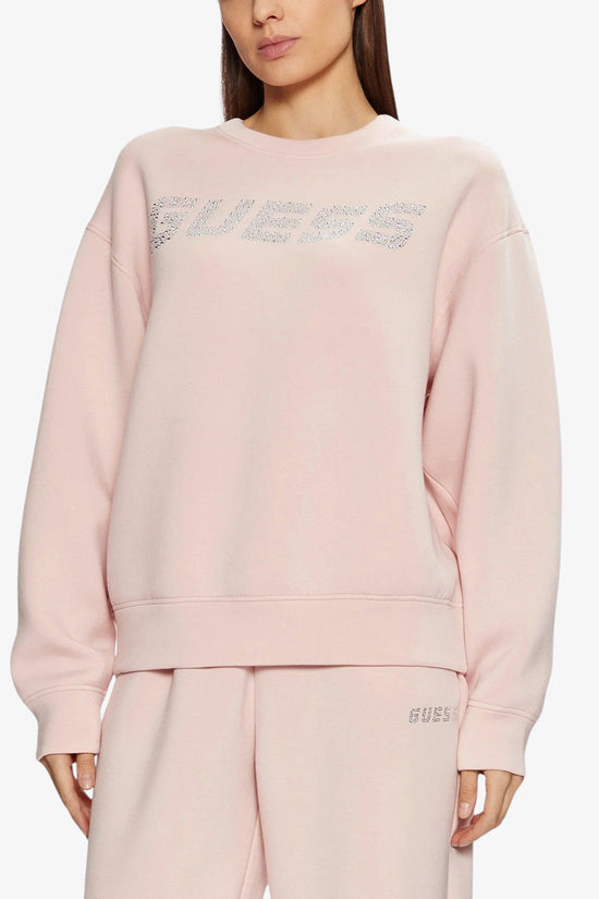 Felpa Girocollo Scuba Logo Strass Cecilia-guess-Rosa-Donna-V4bq15k7uw2 g6o1-