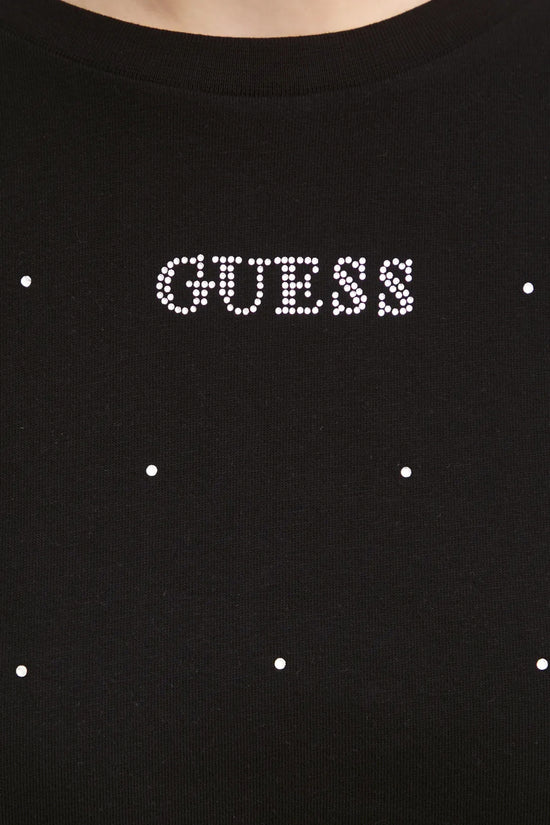 T-Shirt Maniche Corte Con Strass Rhinestones-guess-Nero-Donna-V5ri18i3z14 jblk-