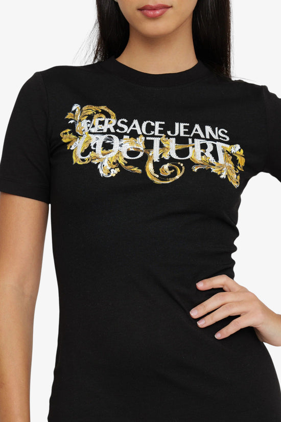 Vestito Corto Con Cristalli Outline Barocco-versace jeans couture-Nero-Donna-78haoc06 cj02c g89-