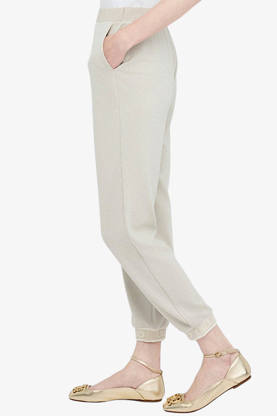 Pantaloni In Lurex Con Banda Logo Sul Fondo-liu jo-Beige-Donna-Tf5284 j4747 a8586-
