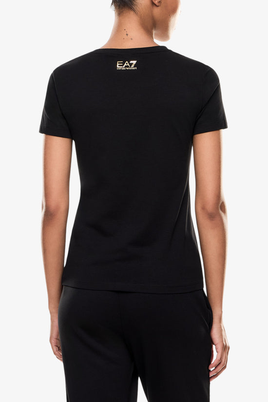 T-Shirt Maniche Corto Logo Series Con Borchiette E Stampa Metallizzata-emporio armani ea7-Nero-Donna-7w000721 af10373 mc021-