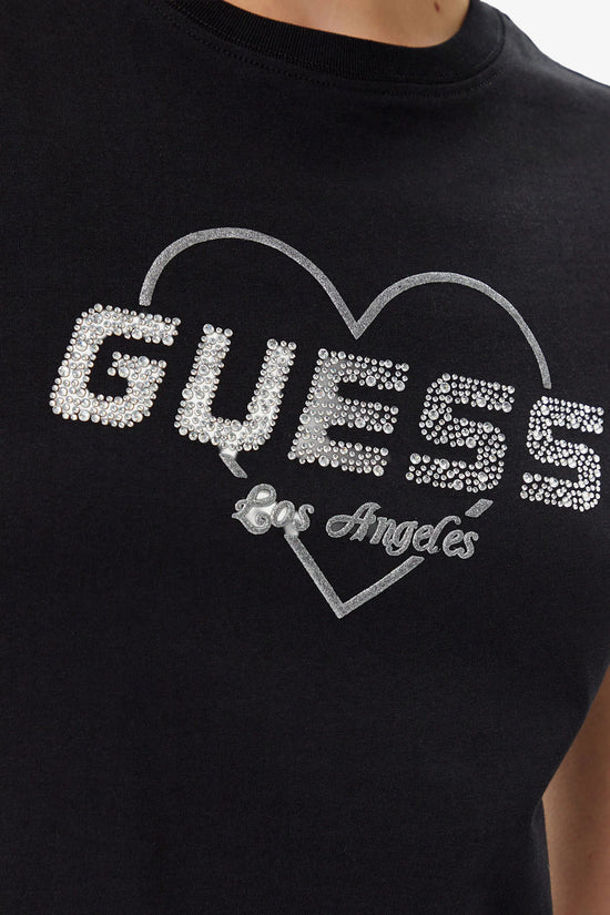 T-Shirt Maniche Corte Logo Cuore Strass Narciso-guess-Nero-Donna-V5gi10k9rm1 jblk-