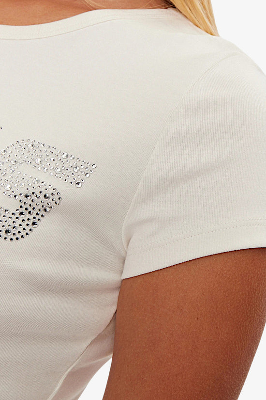T-Shirt Maniche Corte Logo Strass Kiara-guess-Bianco-Donna-V4bi16kciv1 g6k5-