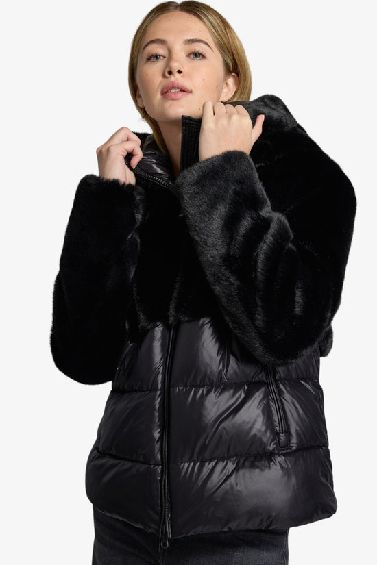Piumino Full Zip Con Cappuccio In Nylon Con Eco Pelliccia Fanevil-blauer-Nero-Donna-25wbldc02178 006646 999-