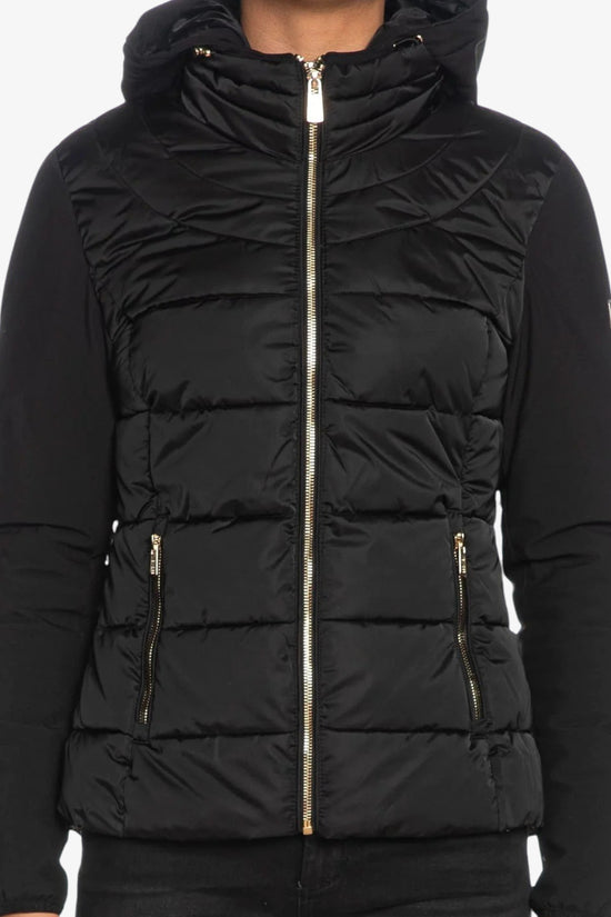 Piumino Corto Full Zip Con Cappuccio Maniche Softshell-yes zee-Nero-Donna-J045/m800 0801-