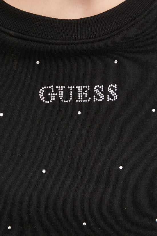 Felpa Corta Girocollo Con Strass Rhinestones-guess-Nero-Donna-V5rq08kclj0 jblk-
