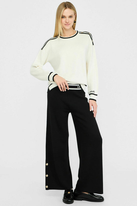 Maglione Girocollo Con Dettagli A Costrasto E Bottoni-liu jo-Bianco-Donna-Tf5230 ms59l 03n76-