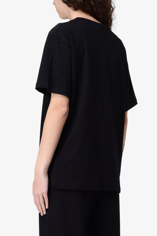 T-Shirt Maniche Corte Logo + Strass-disclaimer-Nero-Donna-25eds54927-