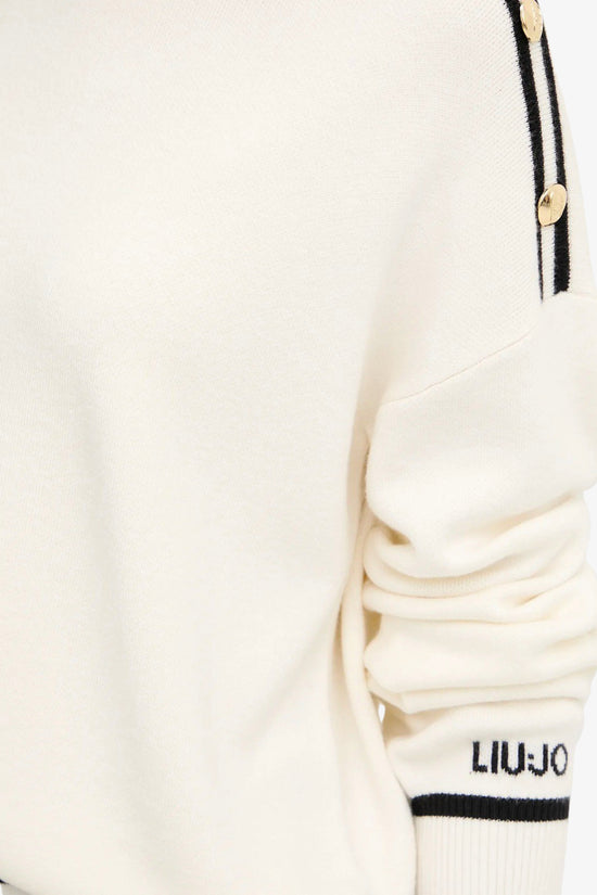 Maglione Girocollo Con Dettagli A Costrasto E Bottoni-liu jo-Bianco-Donna-Tf5230 ms59l 03n76-
