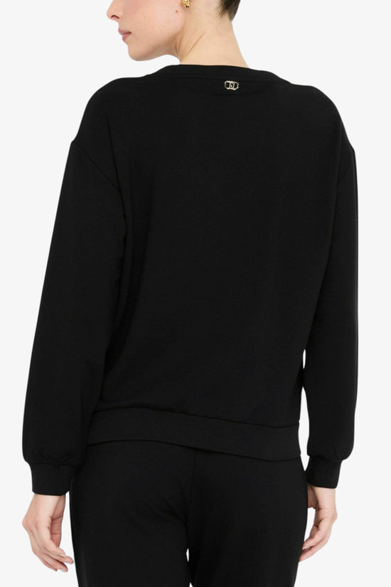 Felpa Girocollo Logo Con Perle E Strass-liu jo-Nero-Donna-Tf5154 fs576 r9932-