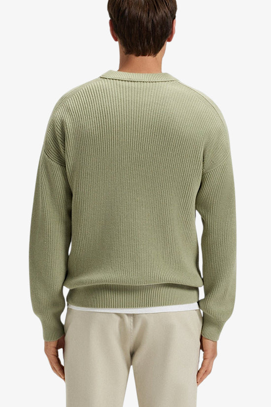 Maglione Girocollo In Cotone A Coste Con Tasca A Contrasto-boss-Verde-Uomo-50546175 370-
