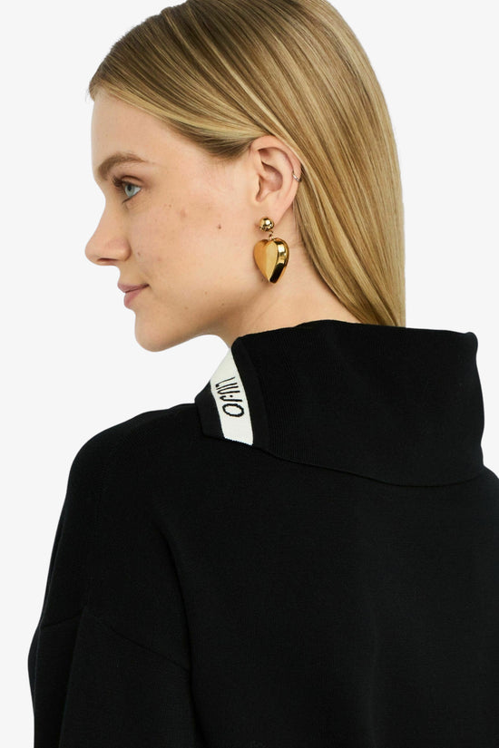 Maglione Lungo Collo Alto Con Dettagli A Contrasto E Perle-liu jo-Nero-Donna-Tf5218 ms63l 03n66-