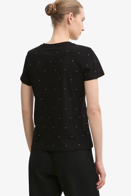 T-Shirt Maniche Corte Con Strass Rhinestones-guess-Nero-Donna-V5ri18i3z14 jblk-