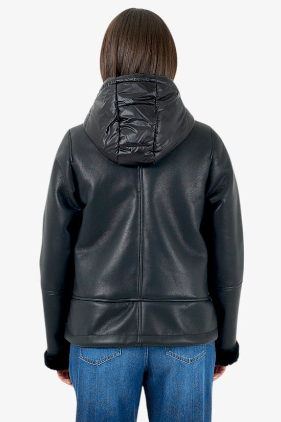 Giacca Eco Montone Full Zip Con Cappuccio Con Inserti Trapuntati-yes zee-Nero-Donna-J018/gb00 0801-