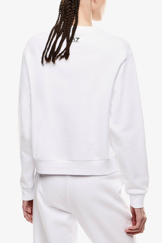 Felpa Girocollo Logo Series Con Paillettes-emporio armani ea7-Bianco-Donna-7w000542 af16442 u0008-