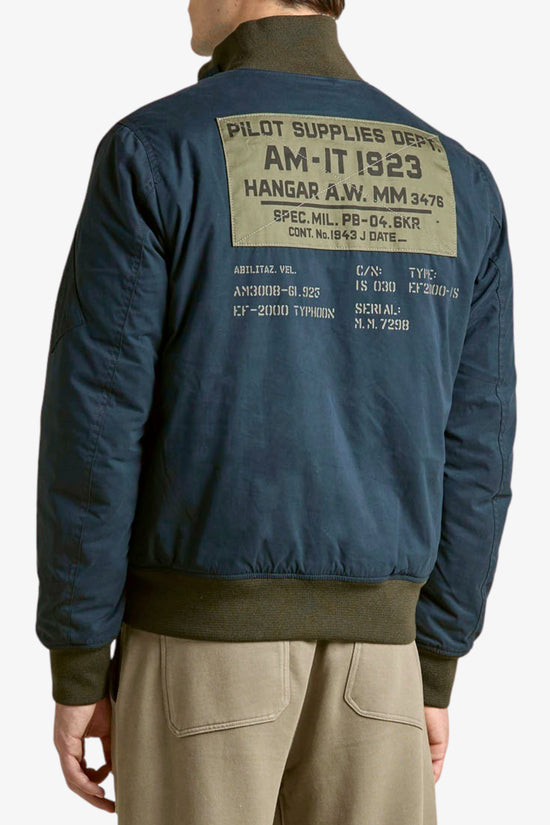 Giubbotto Bomber Militare Full Zip Con Etichetta Sul Retro-aeronautica militare-Blu-Uomo-252ab3000uct04212-