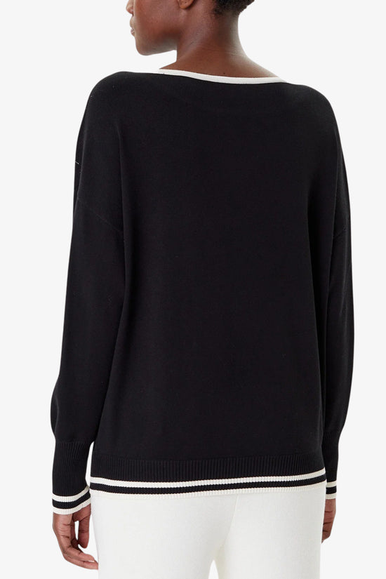 Maglione Scollo A Barca In Viscosa Con Strass Applicati E Loghi Ripetuti-liu jo-Nero-Donna-Tf5206 ms63l 03n66-