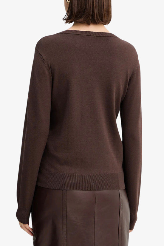 Maglione Girocollo Leggero In Viscosa Logo Con Strass E Pietre-liu jo-Marrone-Donna-Tf5248 ms63l 90915-