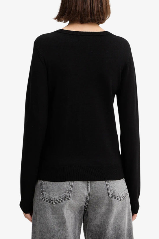 Maglione Girocollo Leggero In Viscosa Logo Con Strass E Pietre-liu jo-Nero-Donna-Tf5248 ms63l 22222-
