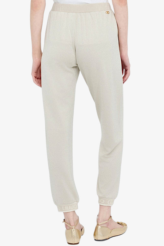 Pantaloni In Lurex Con Banda Logo Sul Fondo-liu jo-Beige-Donna-Tf5284 j4747 a8586-