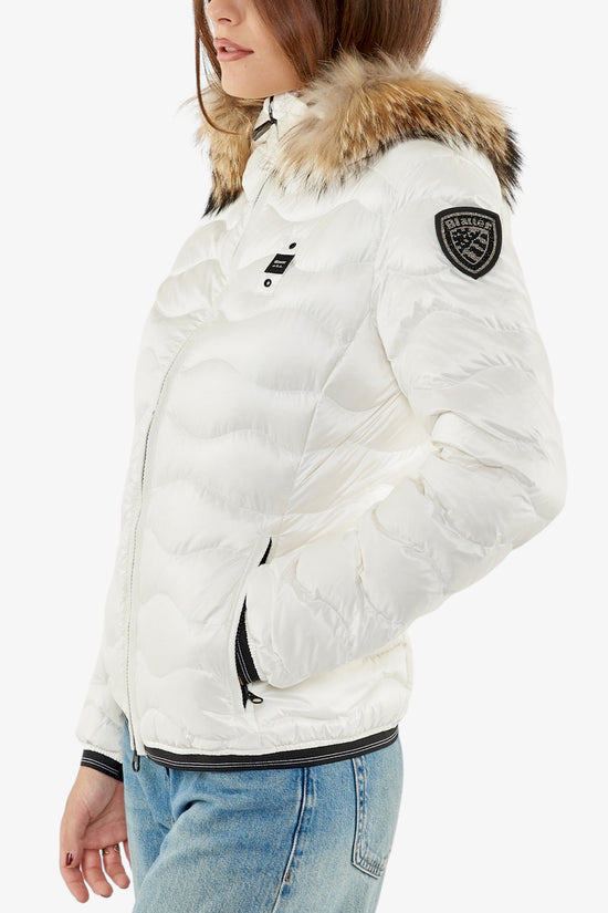 Piumino Full Zip Con Cappuccio Bordo In Pelliccia Aldie-blauer-Bianco-Donna-25wbldc03096 006047 100bi-