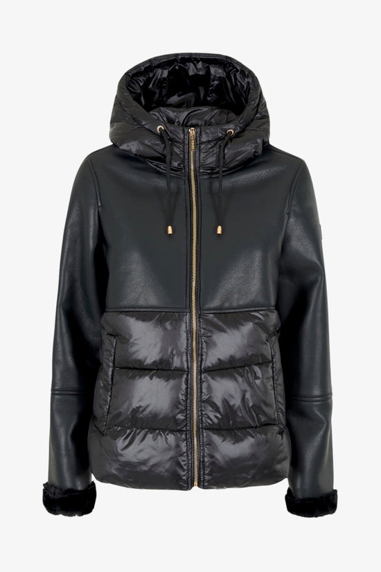 Giacca Eco Montone Full Zip Con Cappuccio Con Inserti Trapuntati-yes zee-Nero-Donna-J018/gb00 0801-