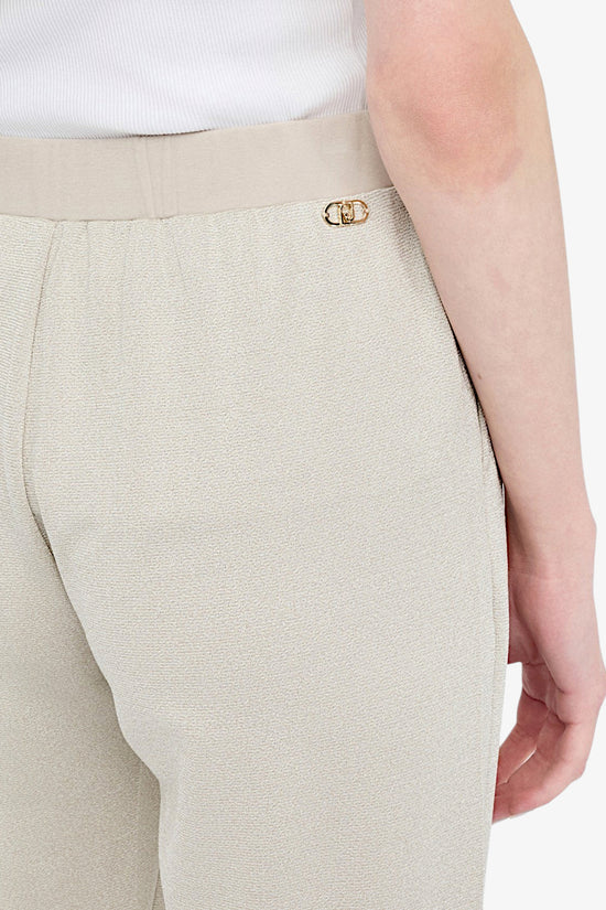 Pantaloni In Lurex Con Banda Logo Sul Fondo-liu jo-Beige-Donna-Tf5284 j4747 a8586-