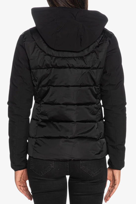 Piumino Corto Full Zip Con Cappuccio Maniche Softshell-yes zee-Nero-Donna-J045/m800 0801-