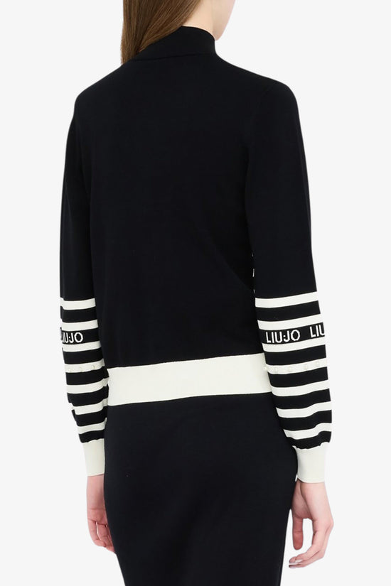 Cardigan Full Zip A Righe Con Dettaglio Perle-liu jo-Nero-Donna-Tf5214 ms63l 03n66-
