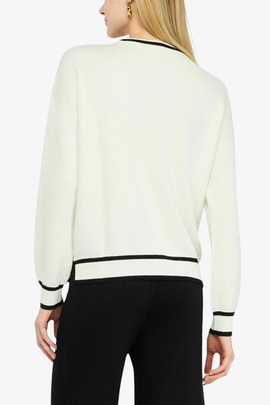 Maglione Girocollo Con Dettagli A Costrasto E Bottoni-liu jo-Bianco-Donna-Tf5230 ms59l 03n76-