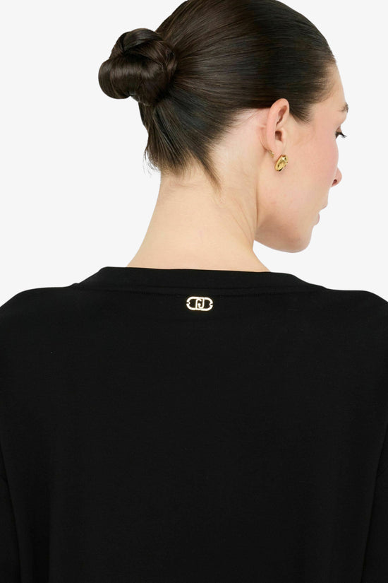 Felpa Girocollo Logo Con Perle E Strass-liu jo-Nero-Donna-Tf5154 fs576 r9932-
