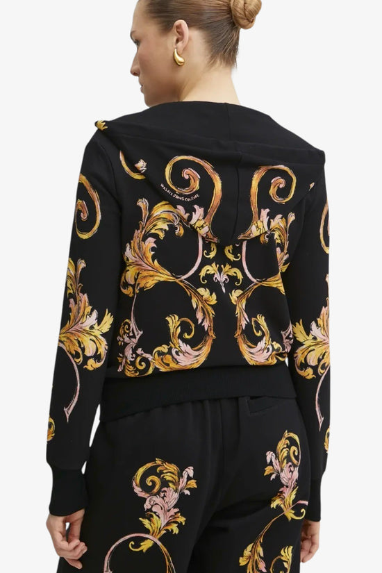 Felpa Full Zip Con Cappuccio Outline Barocco-versace jeans couture-Nero-Donna-78hai3p6 fs192 g89-