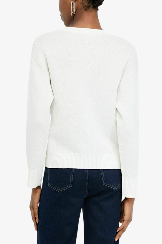 Maglione Girocollo In Lana Con Decorazioni-liu jo-Bianco-Donna-Tf5225 ma51i m9720-